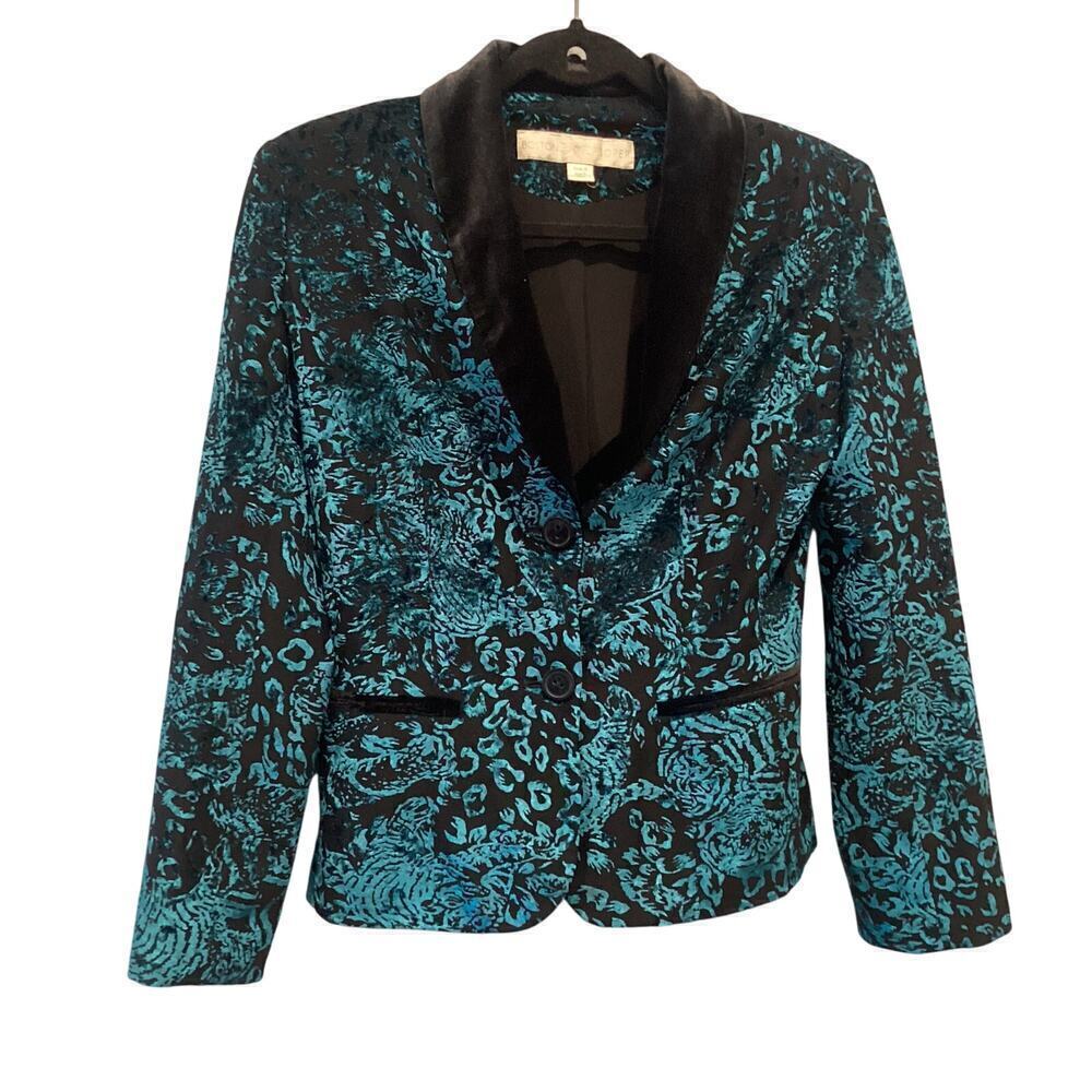 Boston Proper Womens Velvet Burnout Blazer Teal‎ Fairy Grunge Whimsigoth Artsy 0